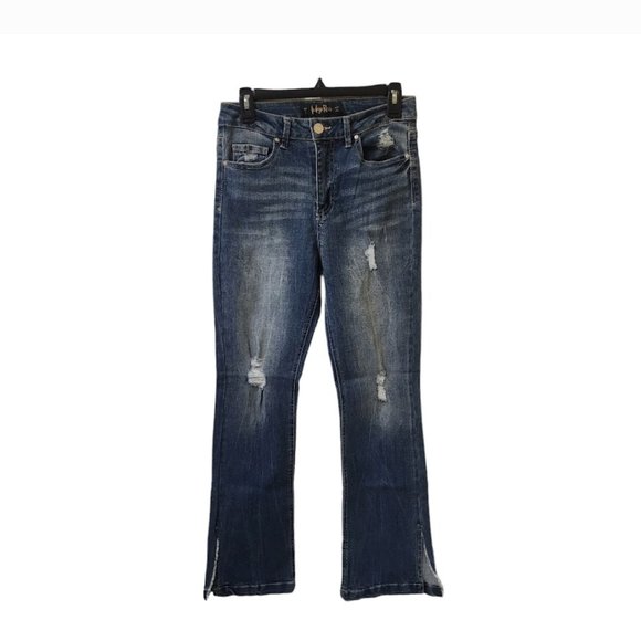 Indigo Rein High Rise Distressed Ripped Bootcut Blue Jeans Size 7 Boho NWT - Picture 1 of 9